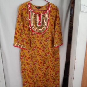 Rytras Yellow Floral Dress with Red Accents - New With Tags - Size L
